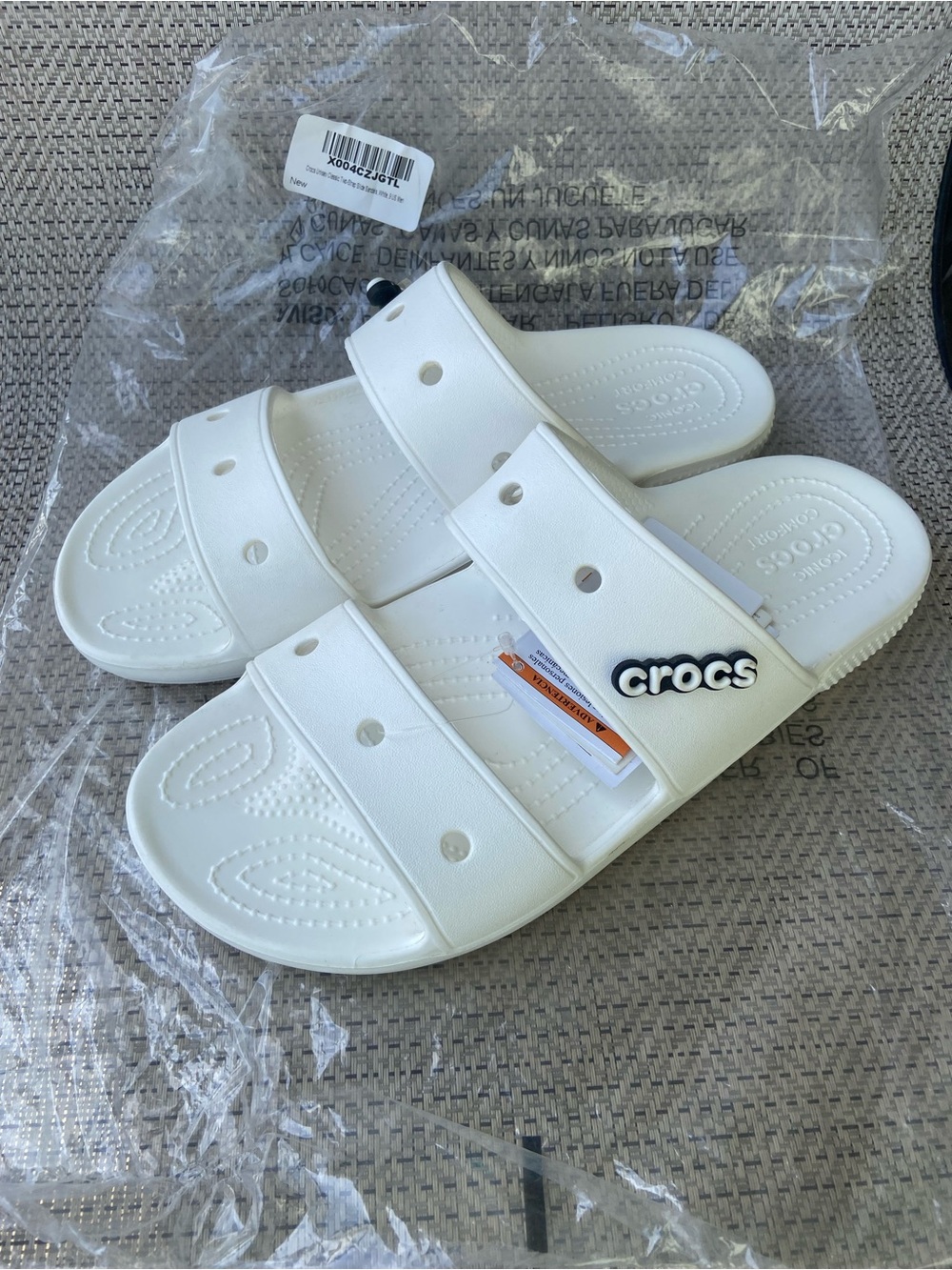 CROCS White Classic Double-Strap Slide Sandals